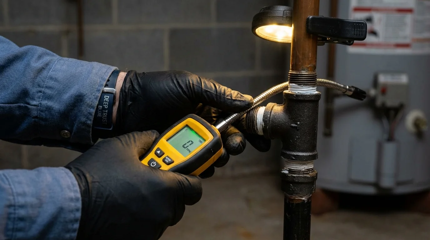 Gas leak detection with electronic sniffer by Johns Plumbing LLC in Rosamond