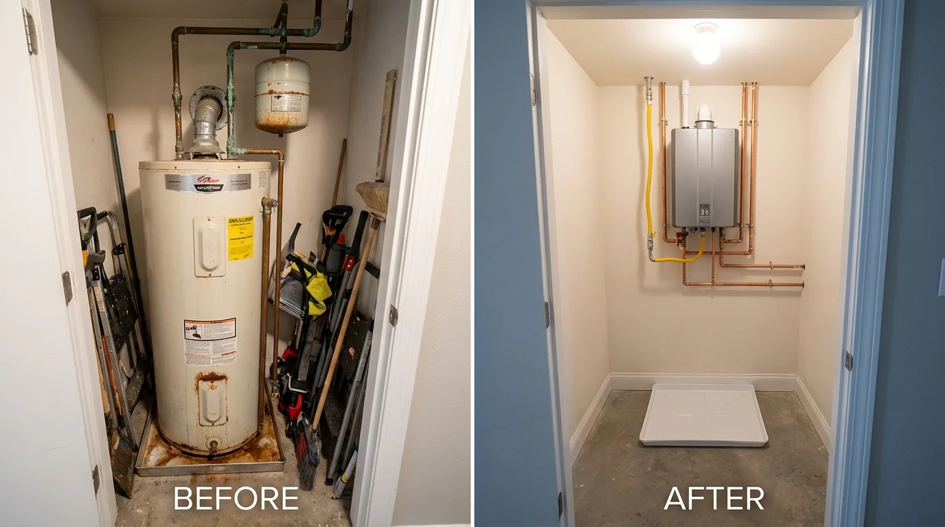 Tank water heater versus wall-mounted tankless unit comparison for Rosamond, CA homeowners